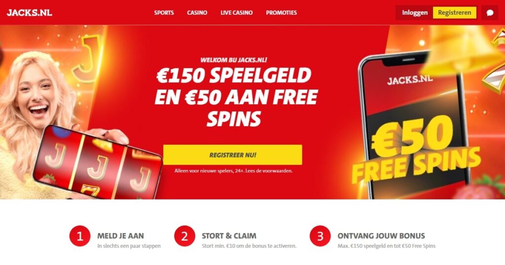 Welkomstbonus pagina van Jack's Casino Online