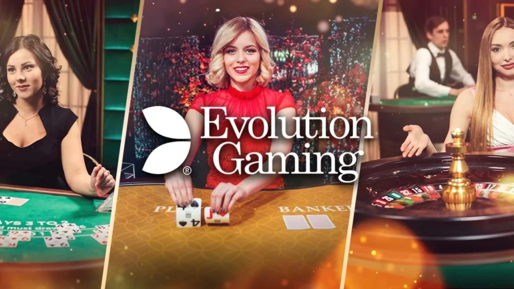 evolution gaming logo with live dealer in the background