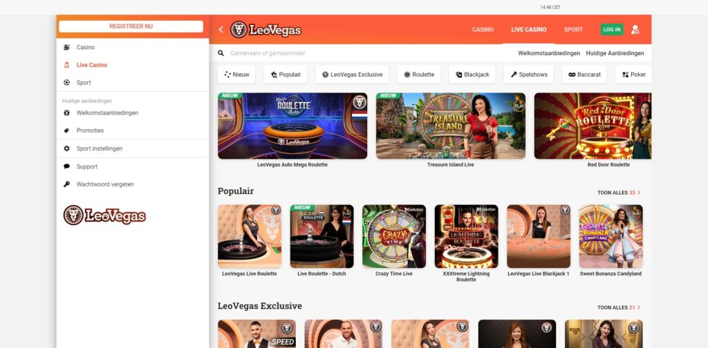 LeoVegas live casino pagina