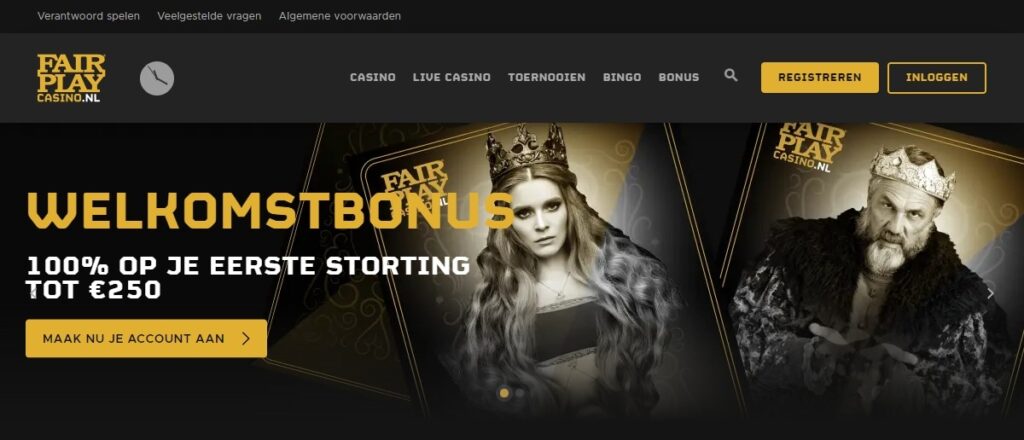 fair play casino welkomstbonus banner op de homepage